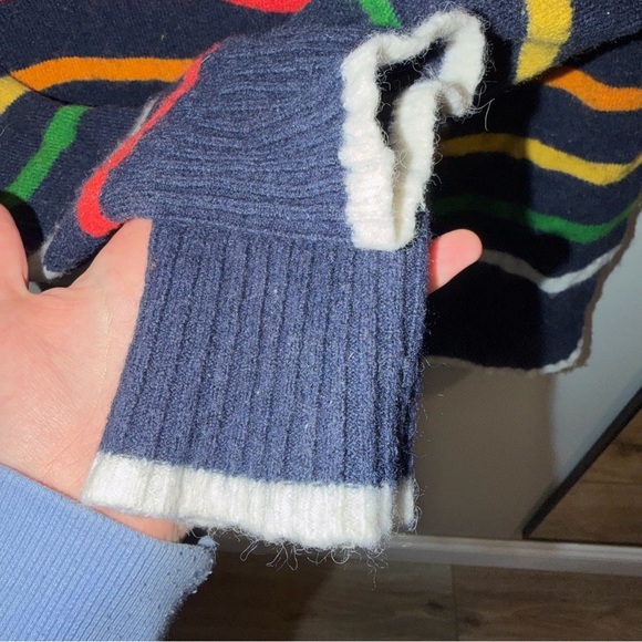 J Crew Sweater Womens XS Navy Rainbow Stripe Turtleneck Alpaca Wool Blend Luxury - Picture 5 of 5